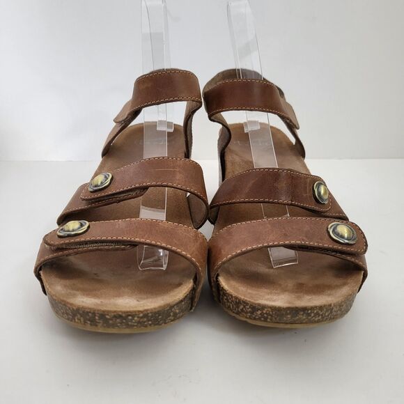 DANSKO Savannah Wedge Sandals Womens 9.5 10 EU 40 Brown Strappy Leather - Picture 3 of 9